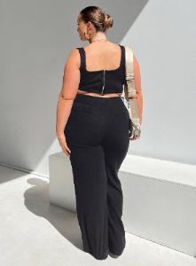 Brenda Linen Blend Pants Black Curve sold by Princess Polly