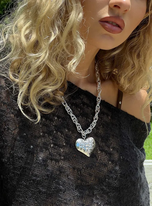 Capree Chunky Heart Necklace Silver sold by Princess Polly