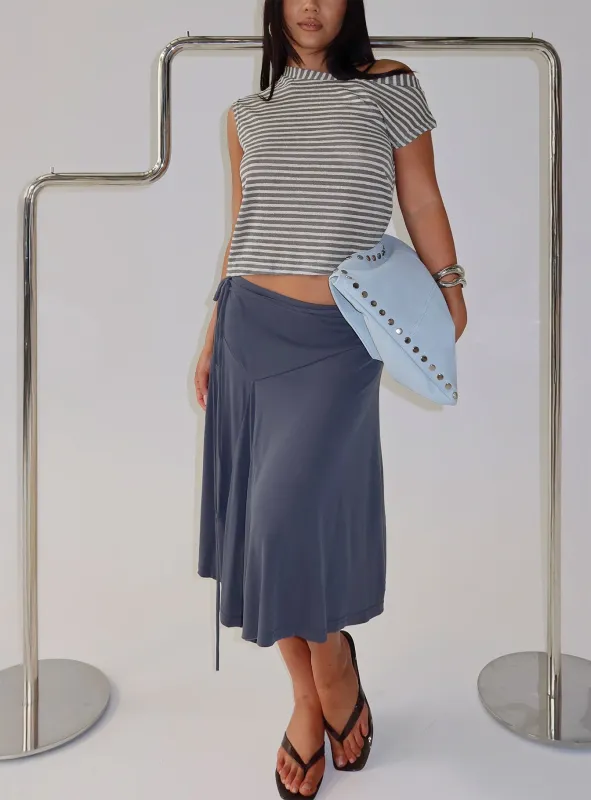 Joaney Tie Side Jersey Midi Skirt Slate sold by Princess Polly