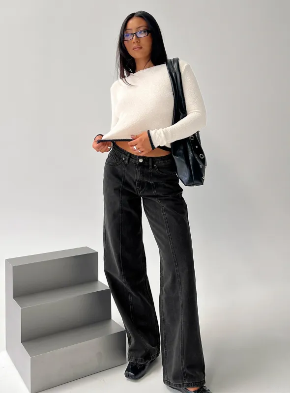 Lando Low Rise Straight Leg Jeans Washed Black sold by Princess Polly