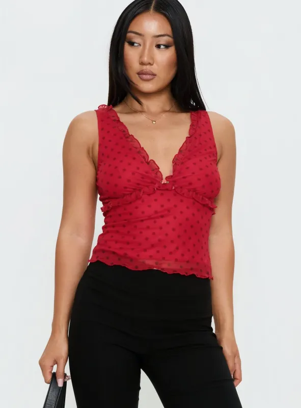 Azira Frill Detail Top Red Polka sold by Princess Polly