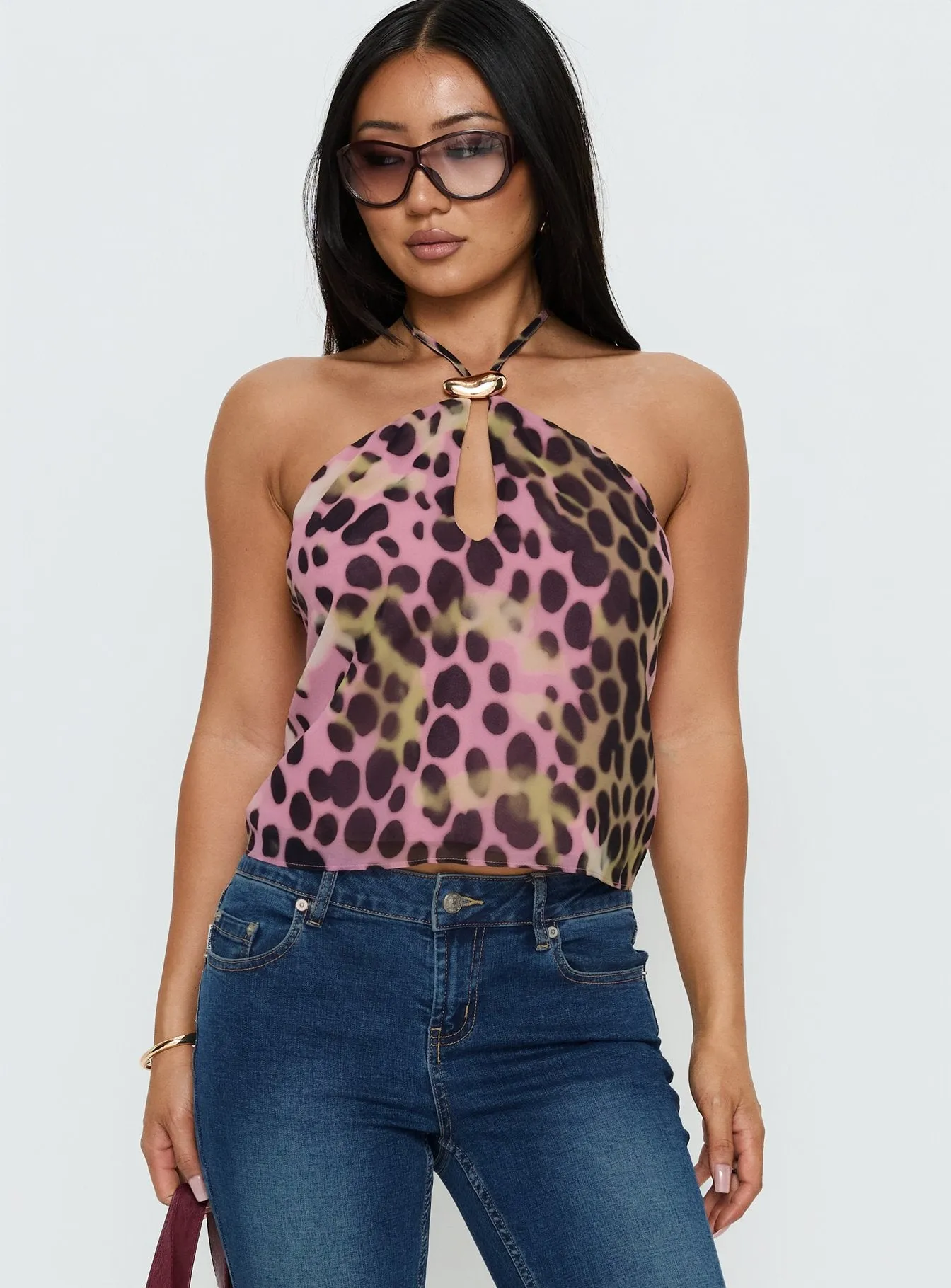 Santorini Crush Hardware Detail Top Pink Multi sold by Princess Polly product image thumbnail 2