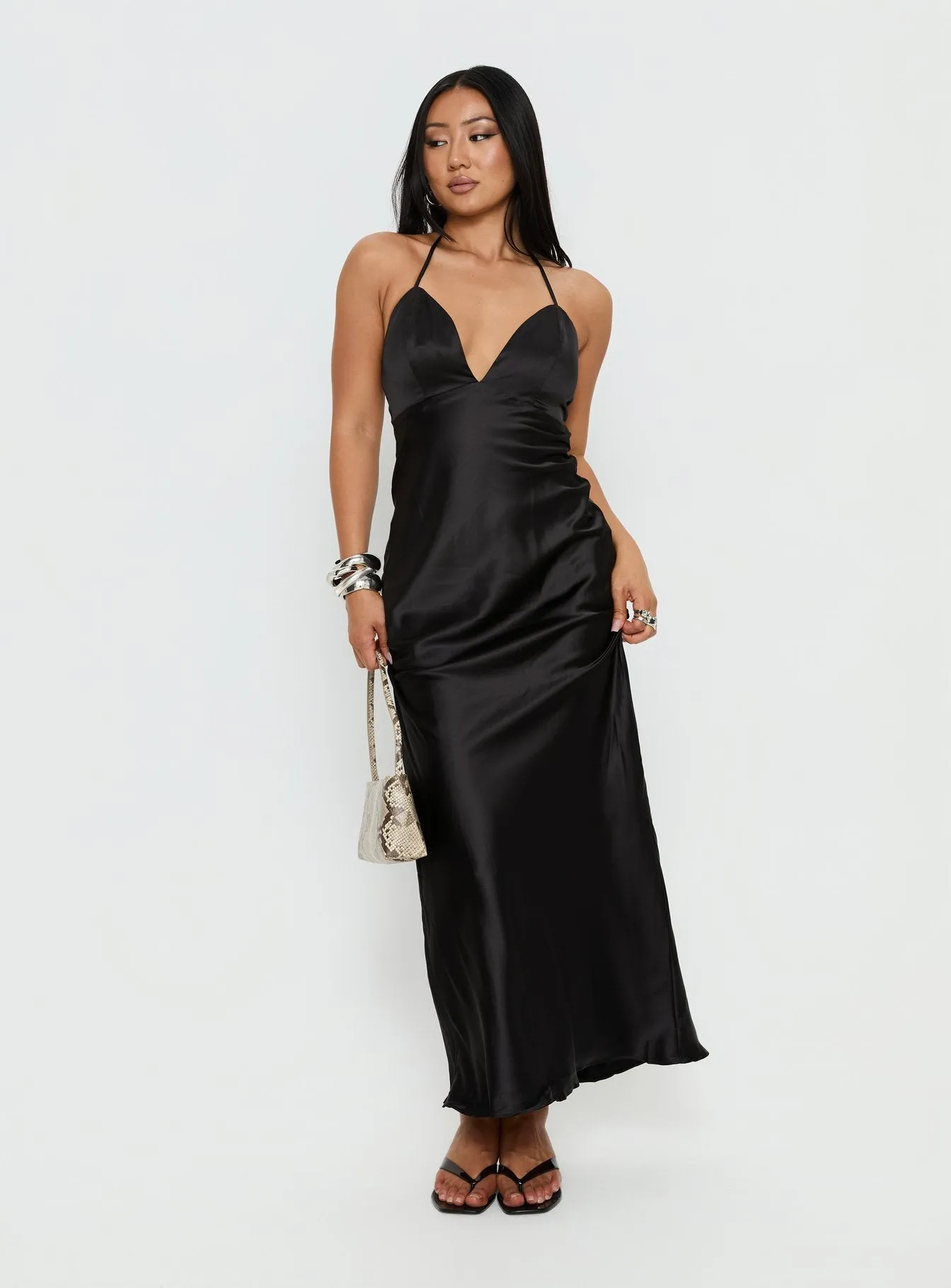 Nayani Halter Maxi Dress Black sold by Princess Polly