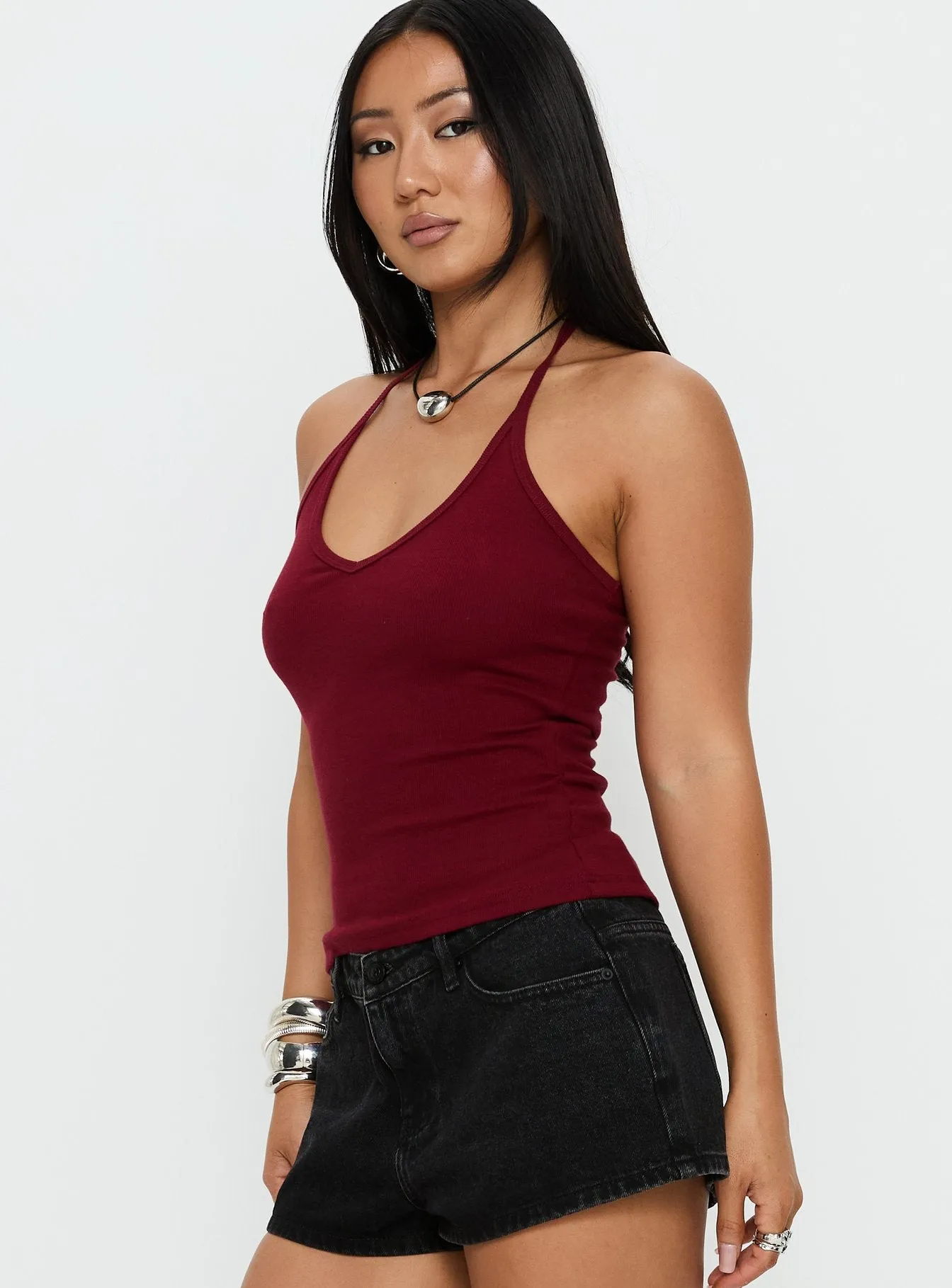 Sentiment V Neck Cami Top Burgundy sold by Princess Polly product image thumbnail 4
