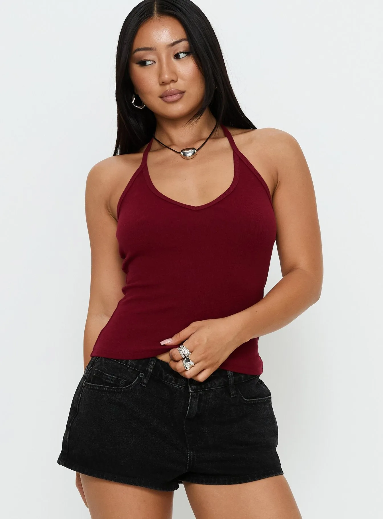 Sentiment V Neck Cami Top Burgundy sold by Princess Polly product image thumbnail 2