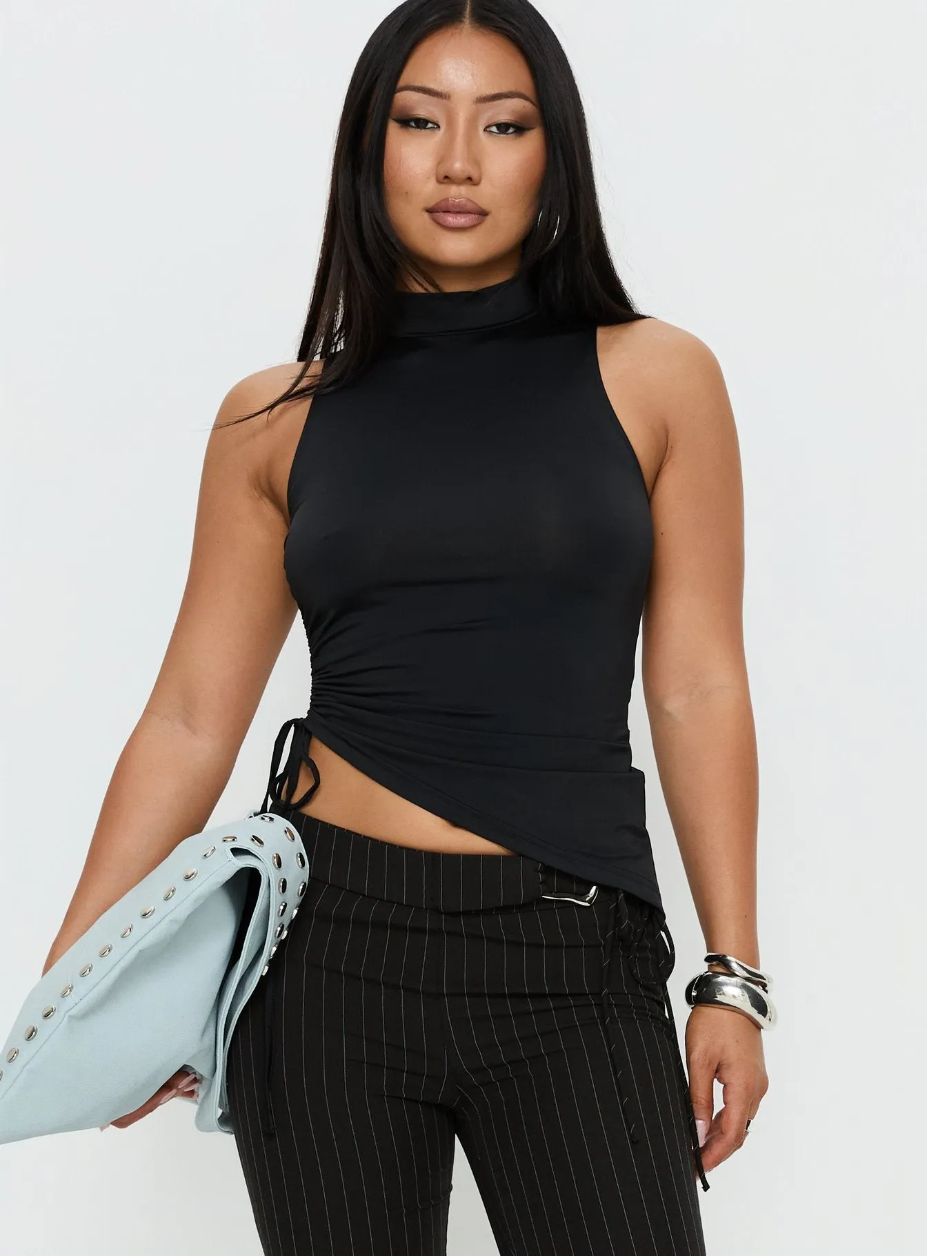 Saveria Tie Detail High Neck Top Black sold by Princess Polly product image thumbnail 2