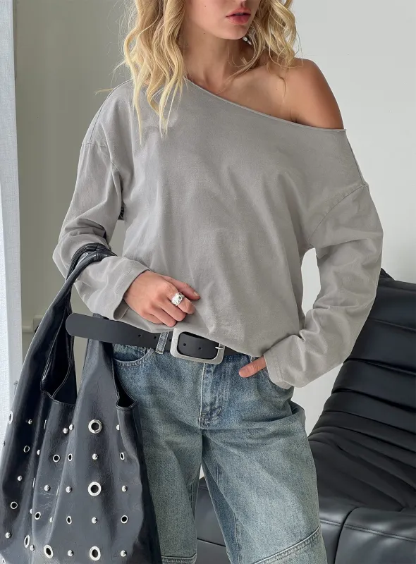 Karlyn Off Shoulder Long Sleeve Top Grey sold by Princess Polly