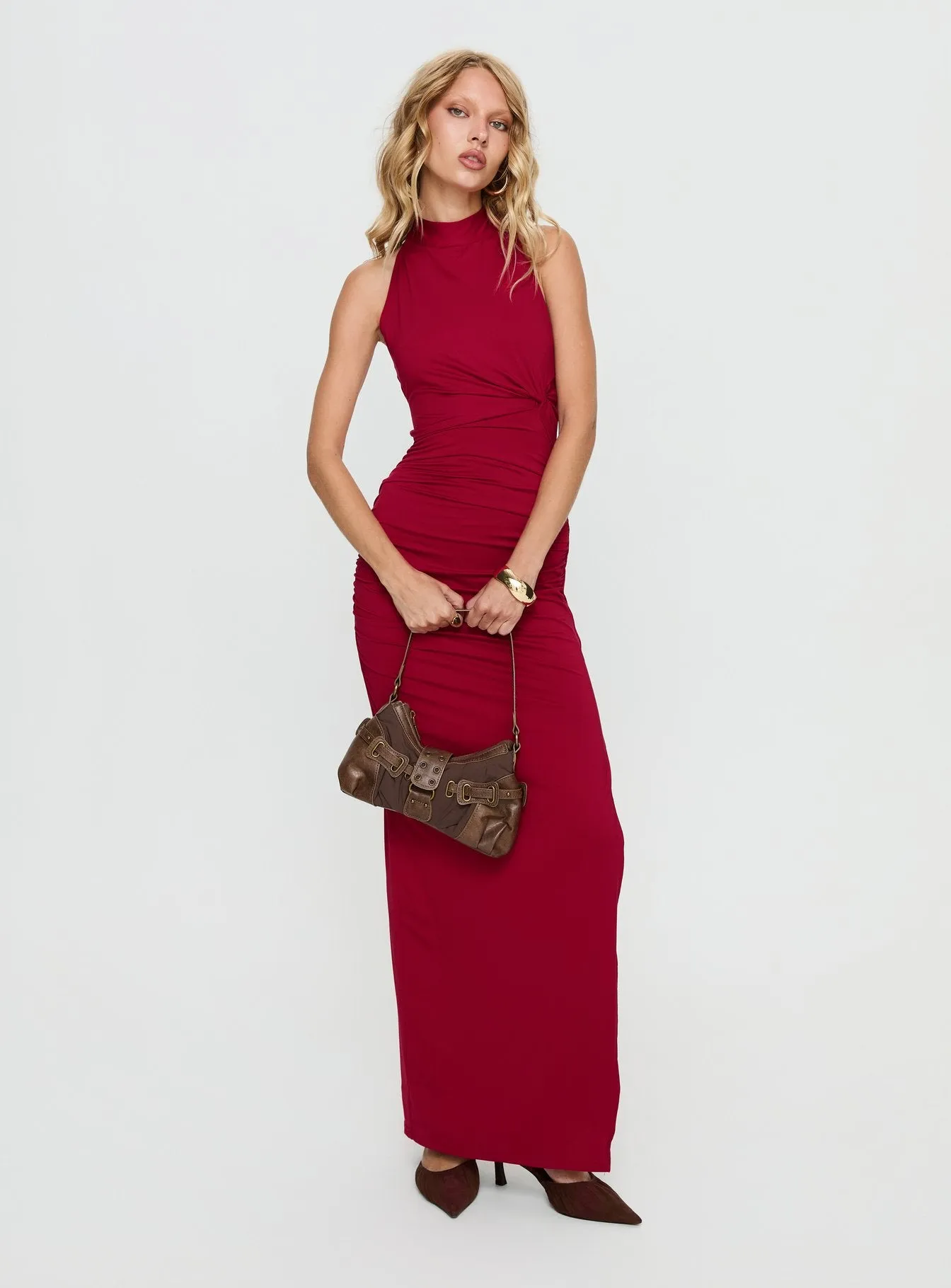 Keysha Halter Maxi Dress Deep Red sold by Princess Polly
