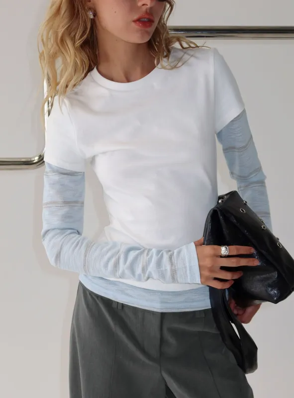 Caisey Layered Long Sleeve Top White / Blue Stripe sold by Princess Polly