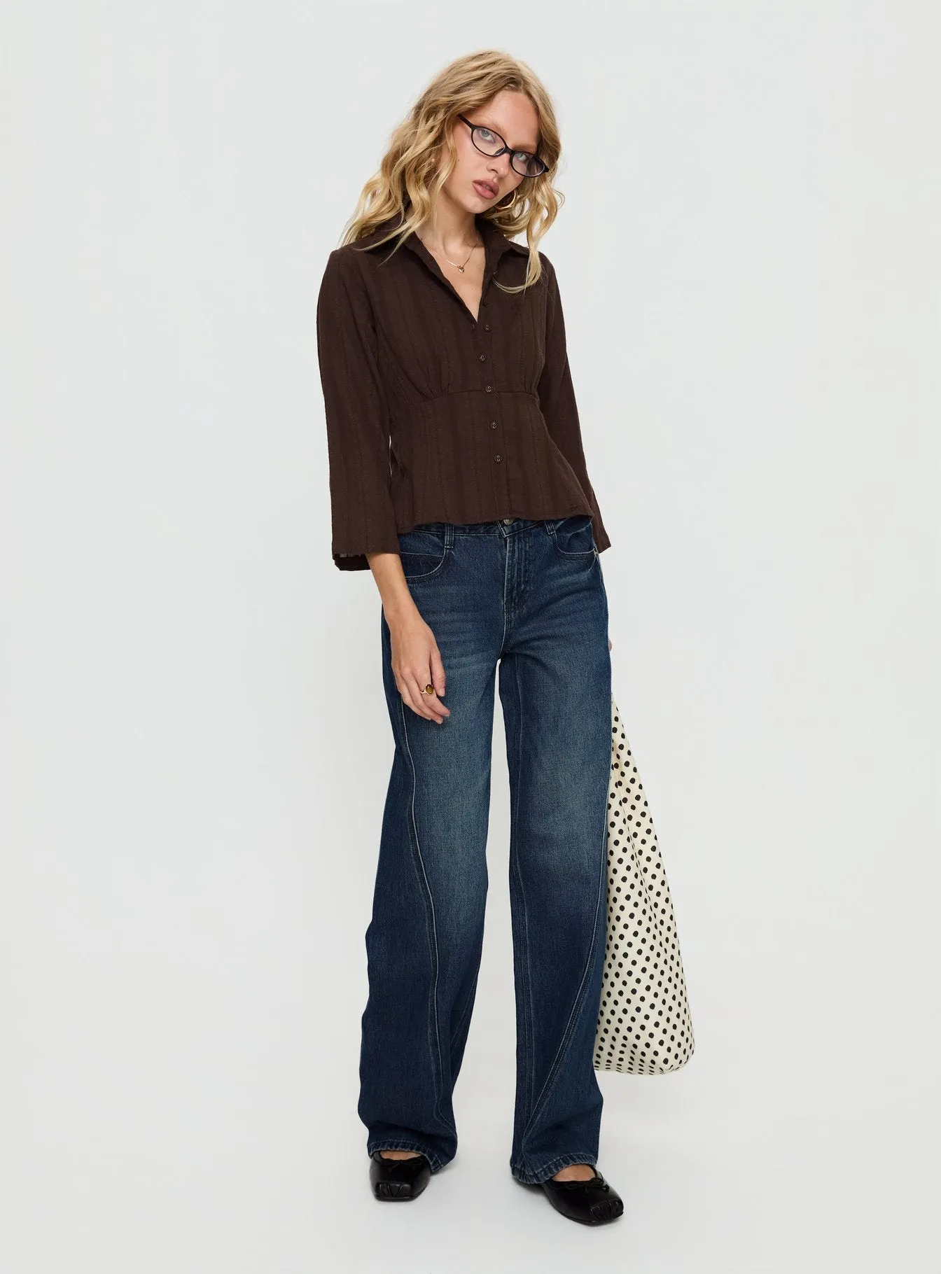 Taelynn 3/4 Sleeve Button Up Shirt Chocolate sold by Princess Polly product image thumbnail 3