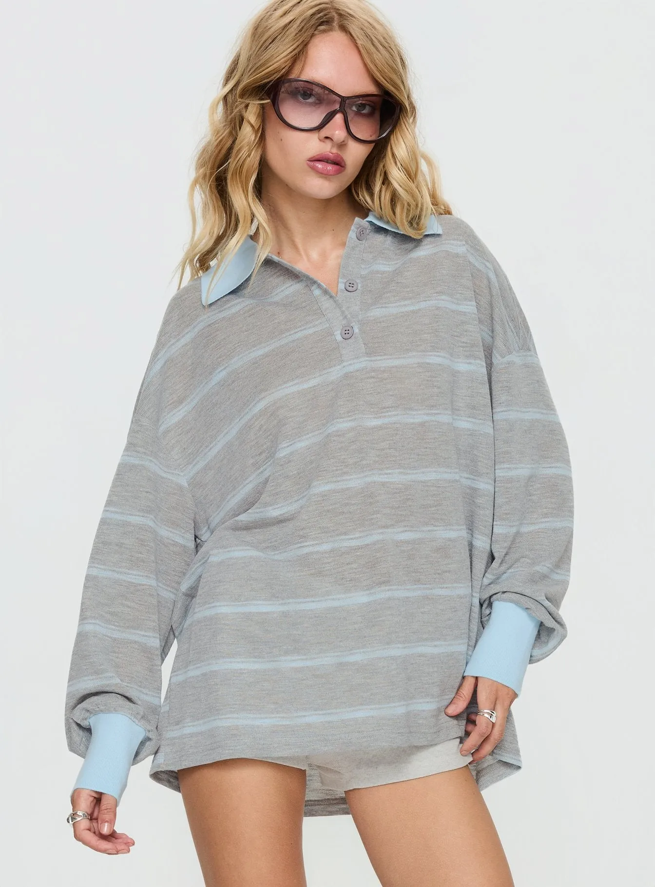 Aleka Long Sleeve Rugby Jersey Grey / Blue Stripe sold by Princess Polly product image thumbnail 2