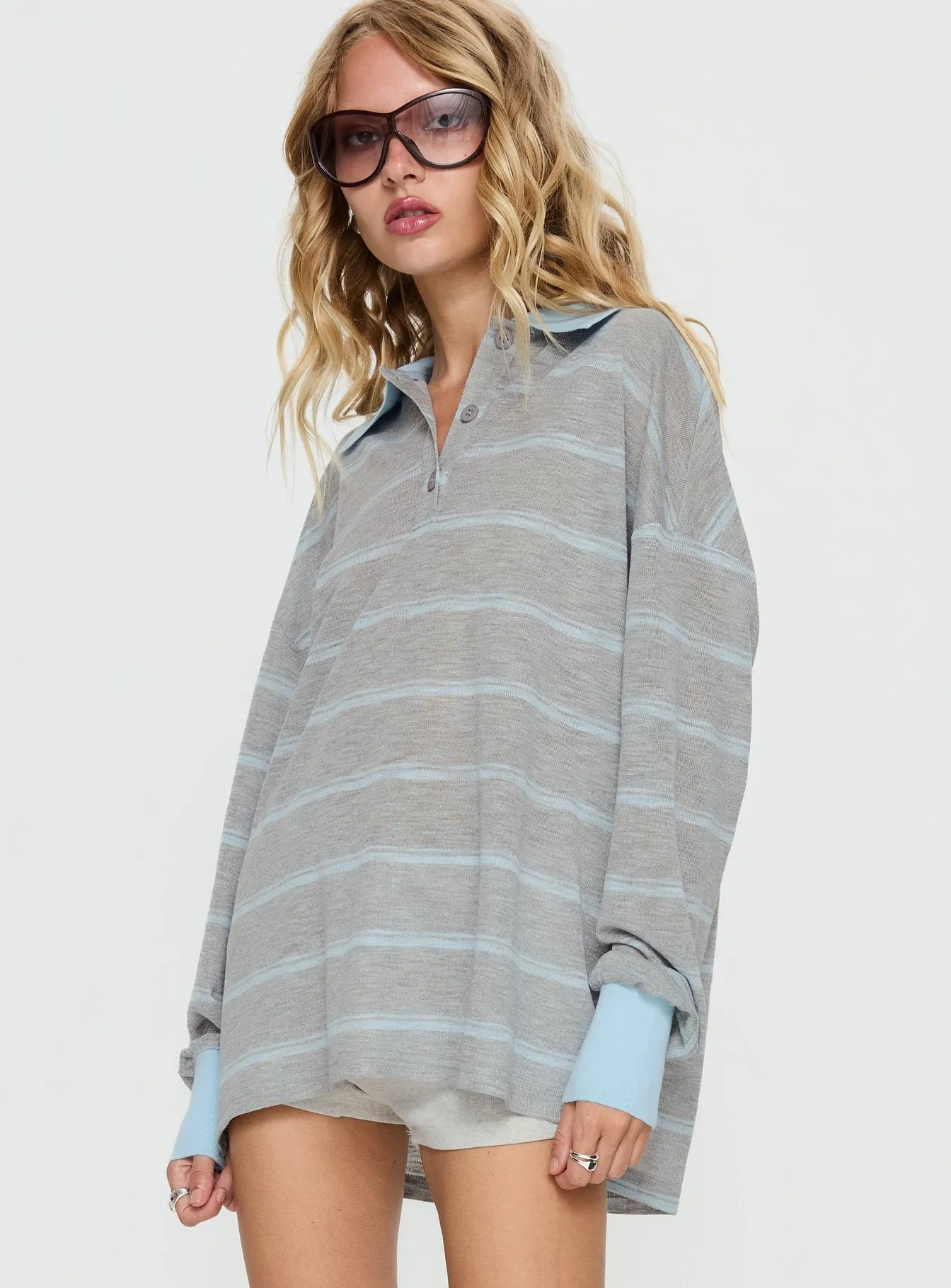 Aleka Long Sleeve Rugby Jersey Grey / Blue Stripe sold by Princess Polly product image thumbnail 4