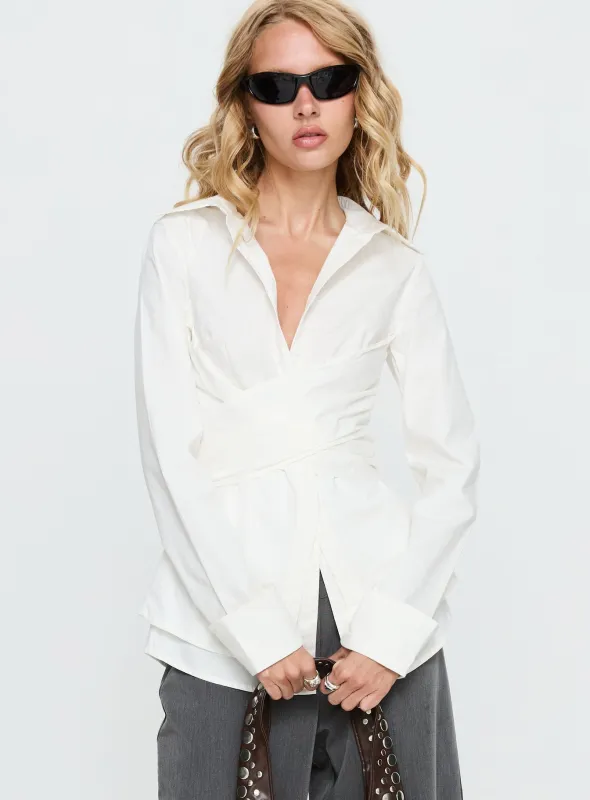 Shapeshifter Twist Long Sleeve Shirt White sold by Princess Polly