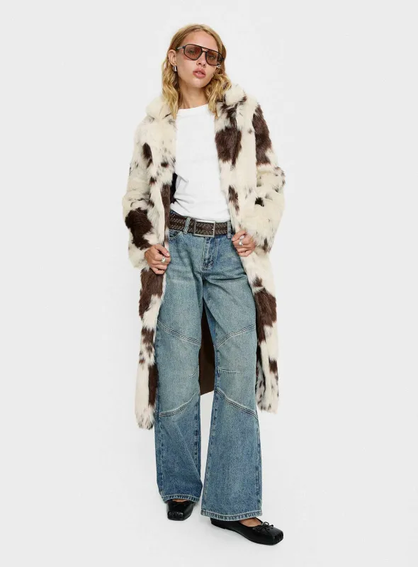 Winter Breeze Faux Fur Coat Multi sold by Princess Polly