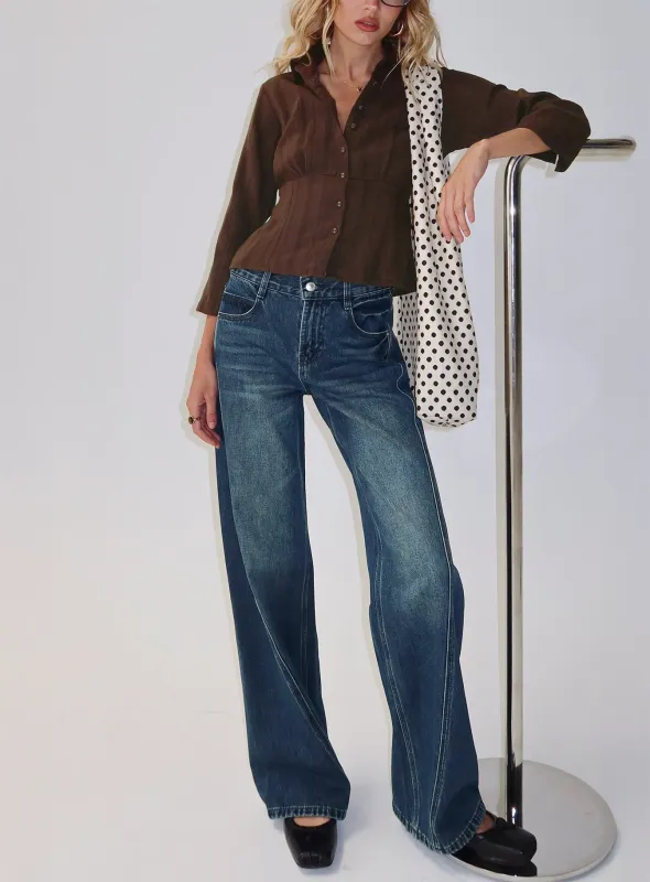 Kellsie High Rise Wide Leg Jeans Dark Blue Wash sold by Princess Polly