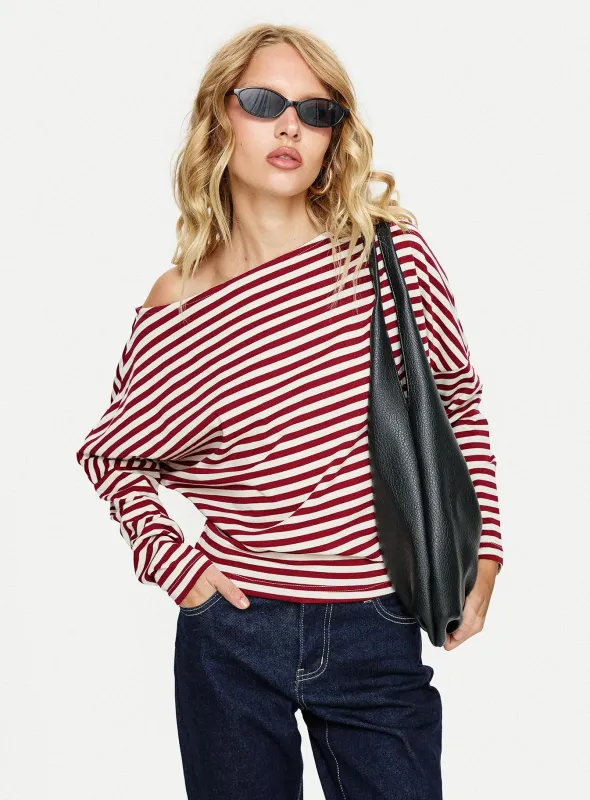 Deora Cinched Long Sleeve Top Red Stripe sold by Princess Polly