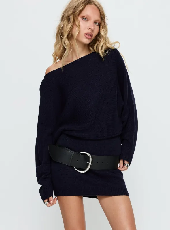 Bellamie Long Sleeve Mini Dress Navy sold by Princess Polly