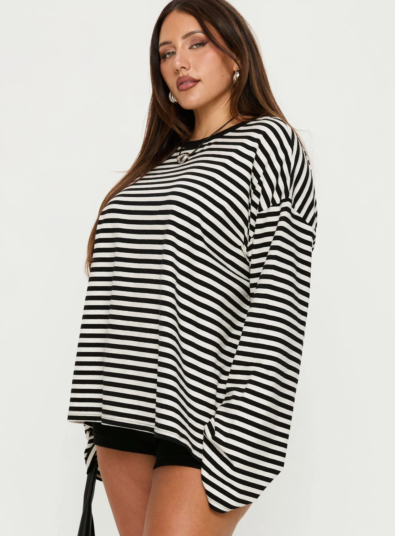 Settle Down Long Sleeve Top Black / White Stripe Curve sold by Princess Polly product image thumbnail 4