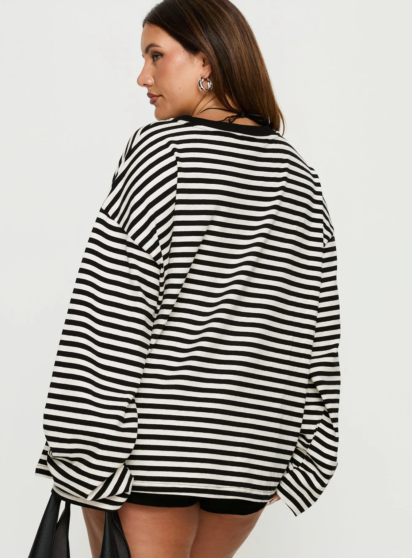 Settle Down Long Sleeve Top Black / White Stripe Curve sold by Princess Polly product image thumbnail 5