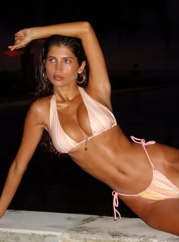 Rissa Halter Bikini Top Pink Stripe sold by Princess Polly