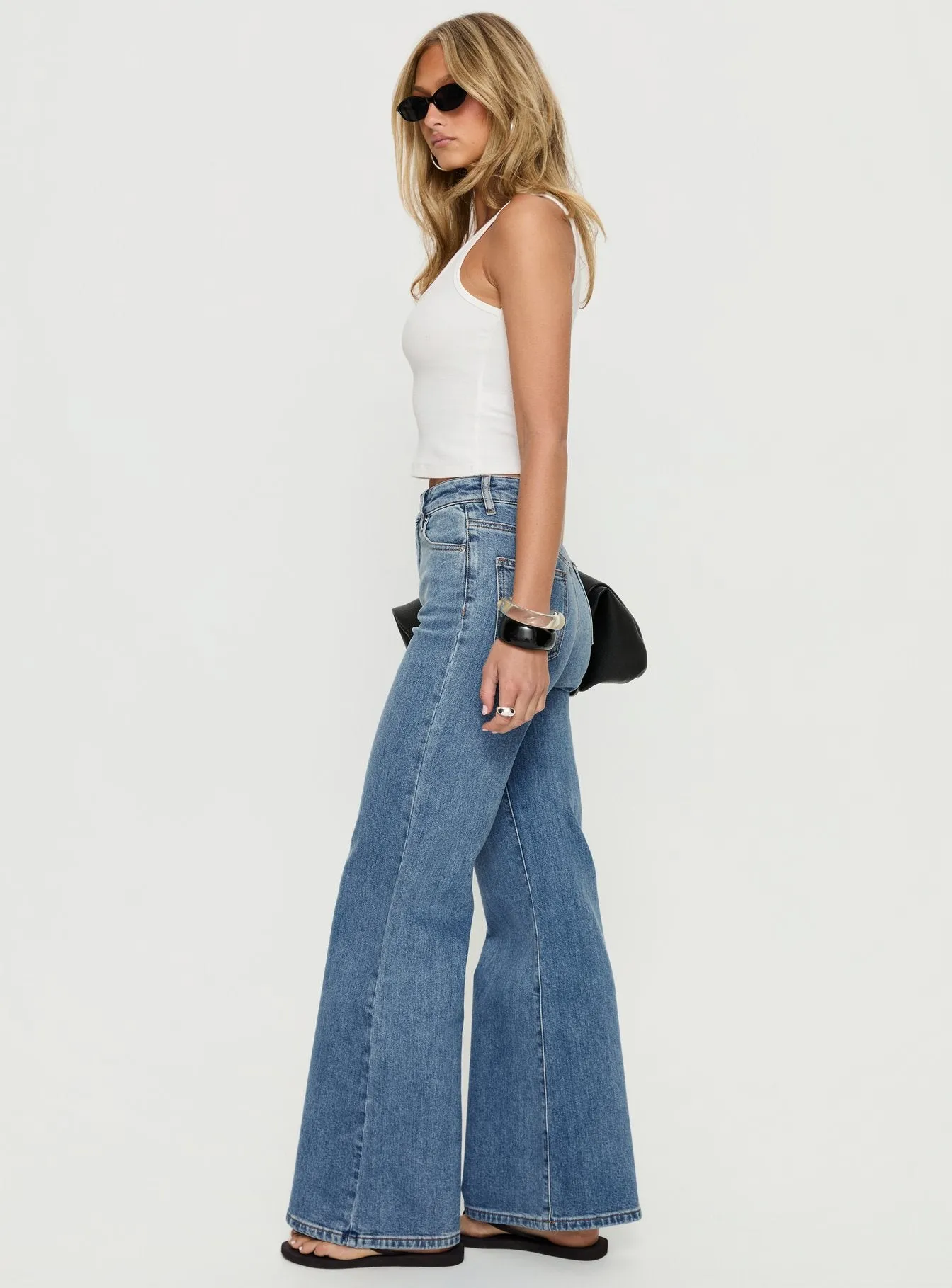 Thearlie High Rise Flared Jeans Mid Blue Wash sold by Princess Polly product image thumbnail 3