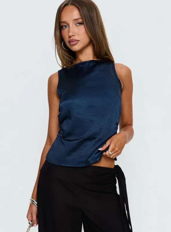 Jennisa Backless Satin Top Navy sold by Princess Polly