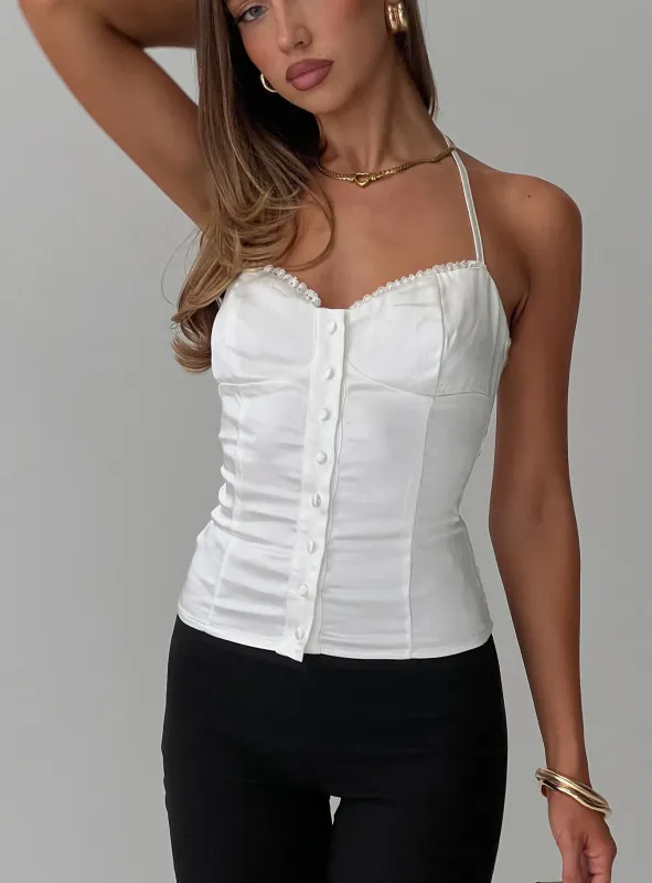 Odion Satin Tie Neck Top Ivory sold by Princess Polly