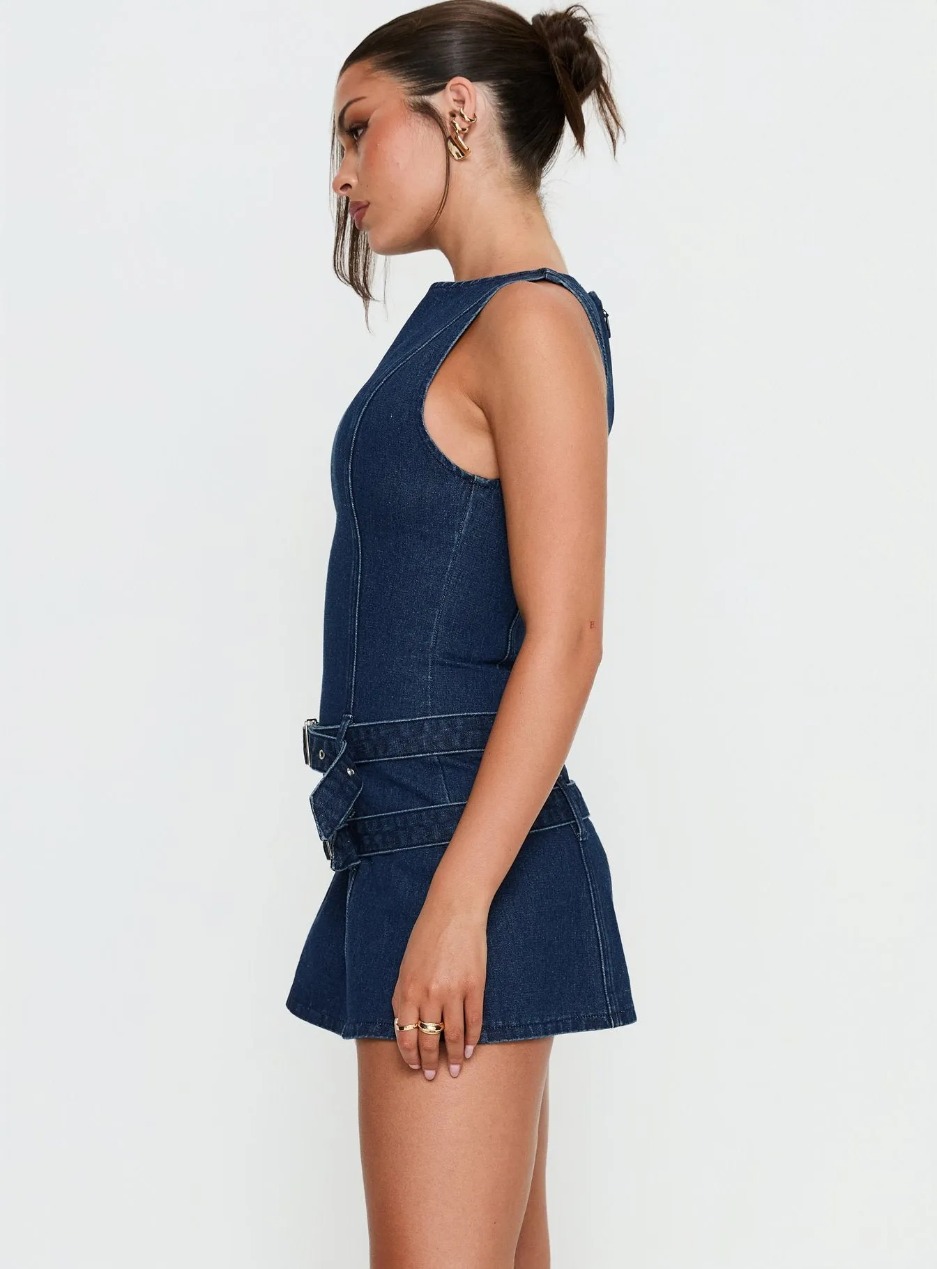 Kainer Denim Buckle Mini Dress Dark Blue Wash sold by Princess Polly product image thumbnail 4