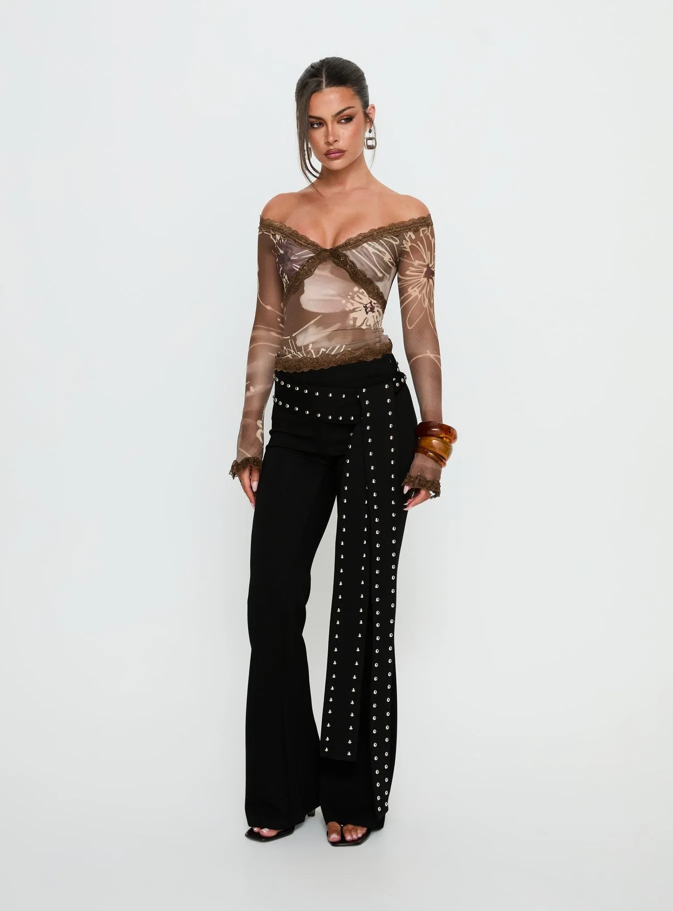 Katlyne Long Sleeve Lace Trim Top Brown Floral sold by Princess Polly product image thumbnail 3