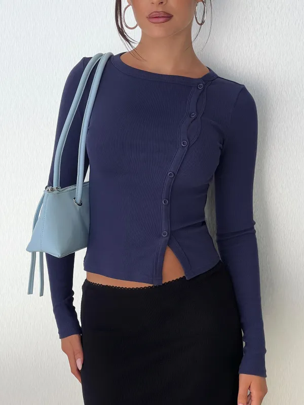 Passoni Long Sleeve Top Navy sold by Princess Polly