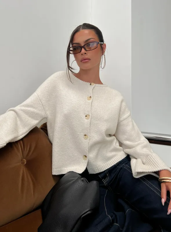 Shinead Cuffed Knit Cardigan White sold by Princess Polly