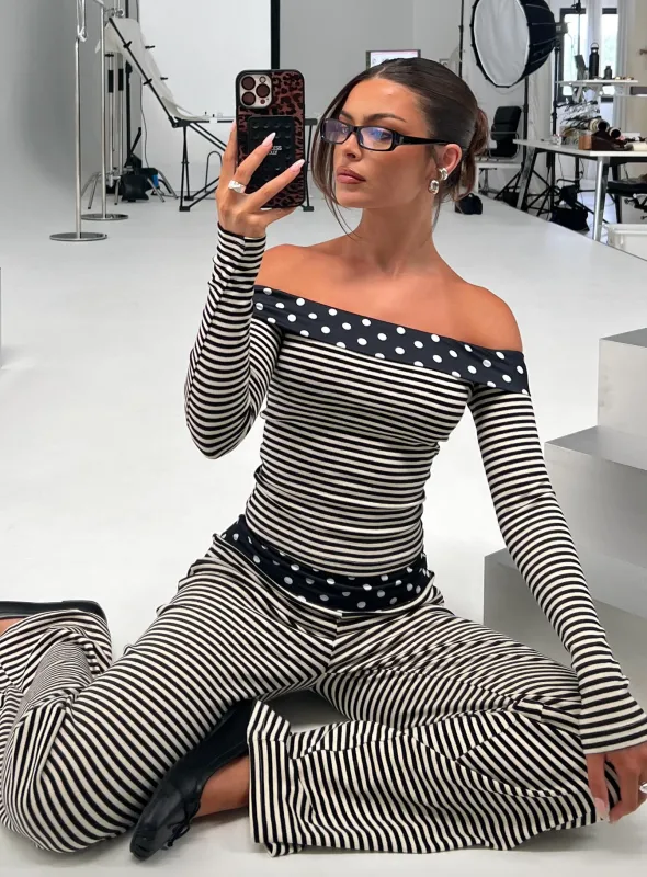 Virenna Fold Over Pants Black Multi sold by Princess Polly