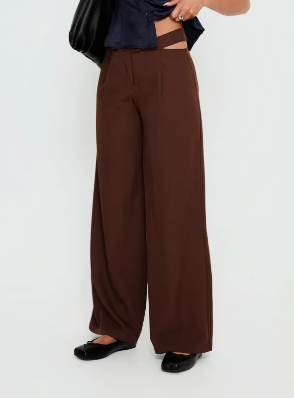 Alys Cut Out Straight Leg Pant Brown sold by Princess Polly
