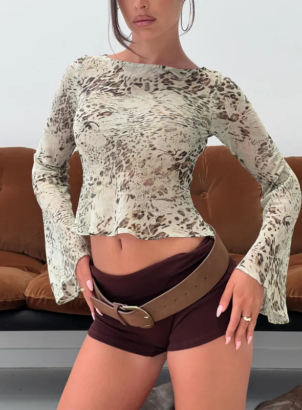 Edeline Bias Cut Long Sleeve Top Multi Animal sold by Princess Polly