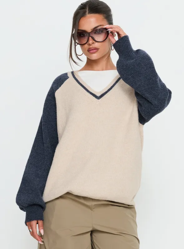 Adana V Neck Graphic Knit Sweater Multi sold by Princess Polly