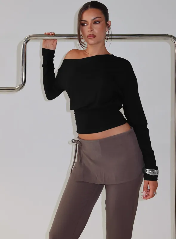 Ashlinn Off Shoulder Long Sleeve Drapey Top Black sold by Princess Polly