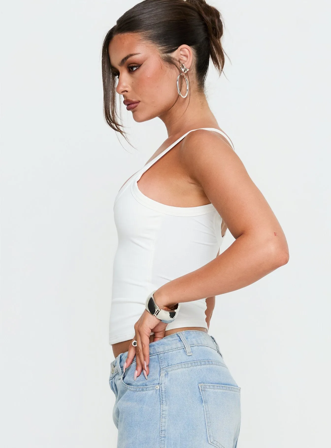 Kasper Cinched Longline Tank Top White sold by Princess Polly product image thumbnail 4