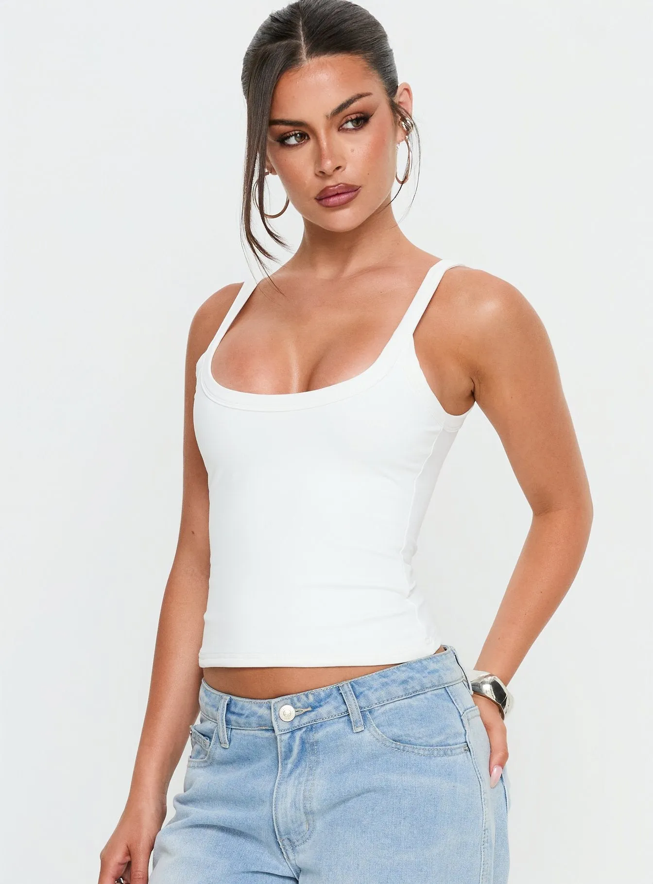 Kasper Cinched Longline Tank Top White sold by Princess Polly product image thumbnail 2