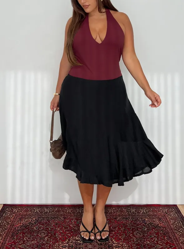 With Kindness Midi Skirt Black Curve sold by Princess Polly