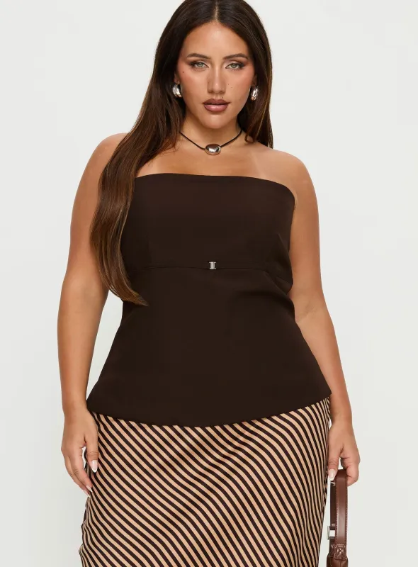 Irresistible Strapless Top Chocolate Curve sold by Princess Polly