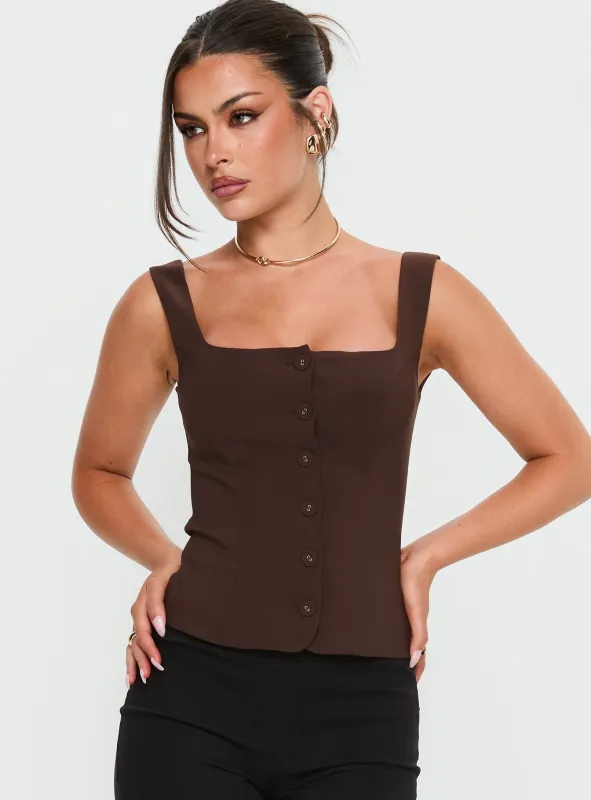 Zamie Top Chocolate sold by Princess Polly