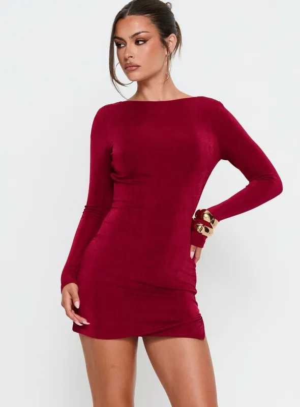 Corynn Long Sleeve Mini Dress Plum sold by Princess Polly