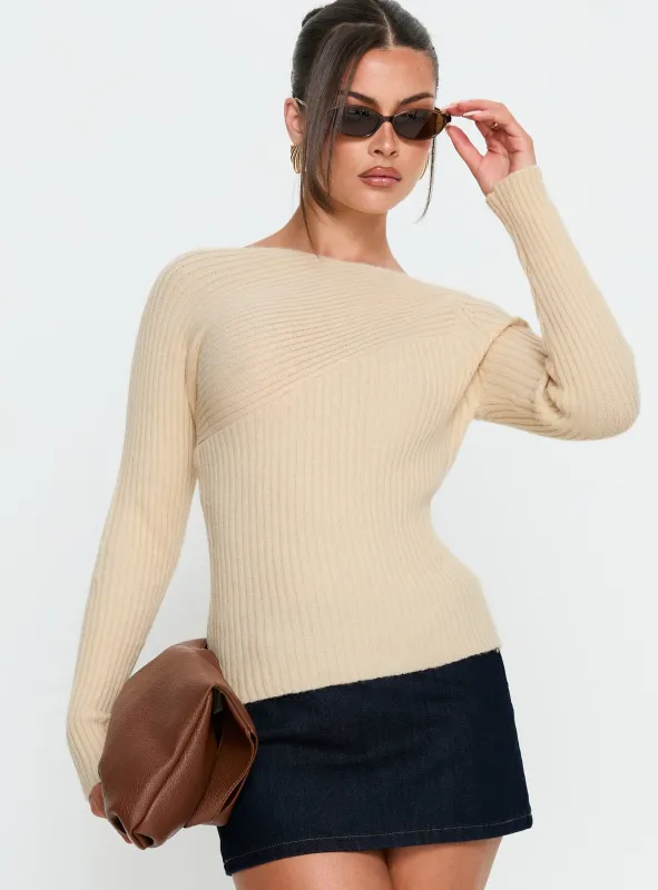 Cassye Long Sleeve Ribbed Top Cream sold by Princess Polly