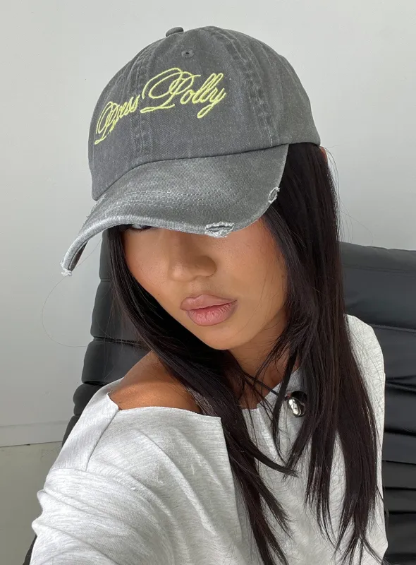 Off Duty Distressed Cap Grey / Yellow sold by Princess Polly