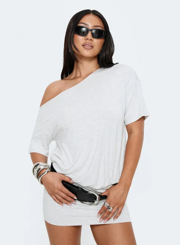 Ashlinn Off Shoulder Drapey Mini Dress Grey sold by Princess Polly