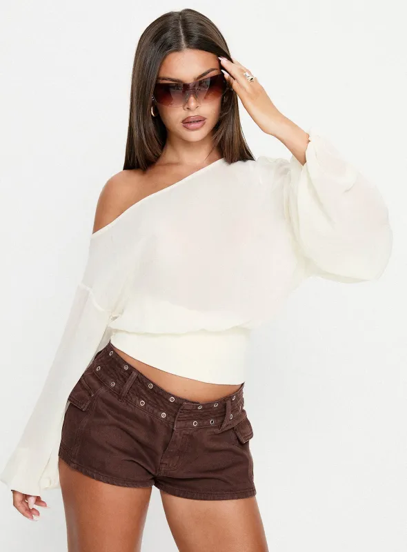 Idalina Slouchy Chiffon Top Cream sold by Princess Polly