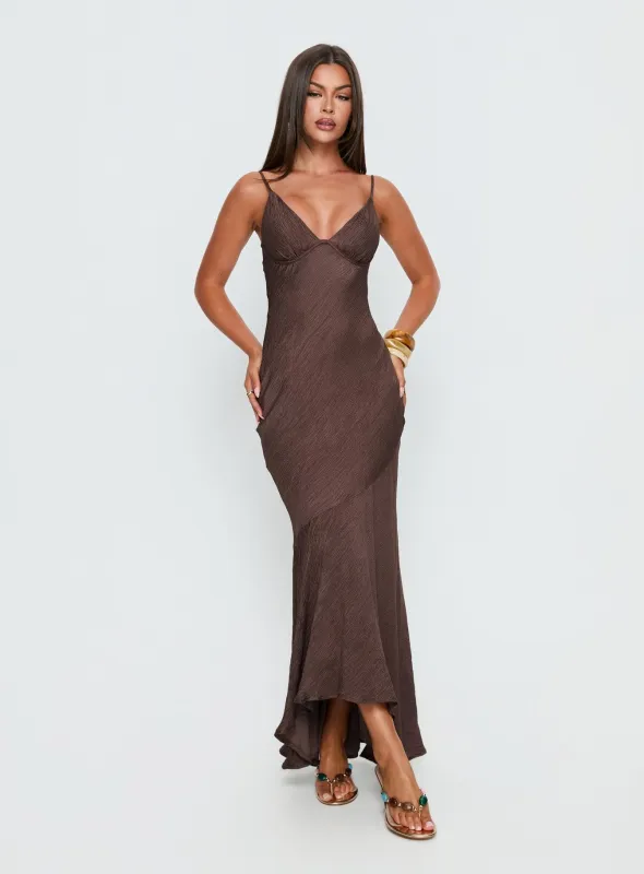 Makaia Balconette Maxi Dress Brown sold by Princess Polly
