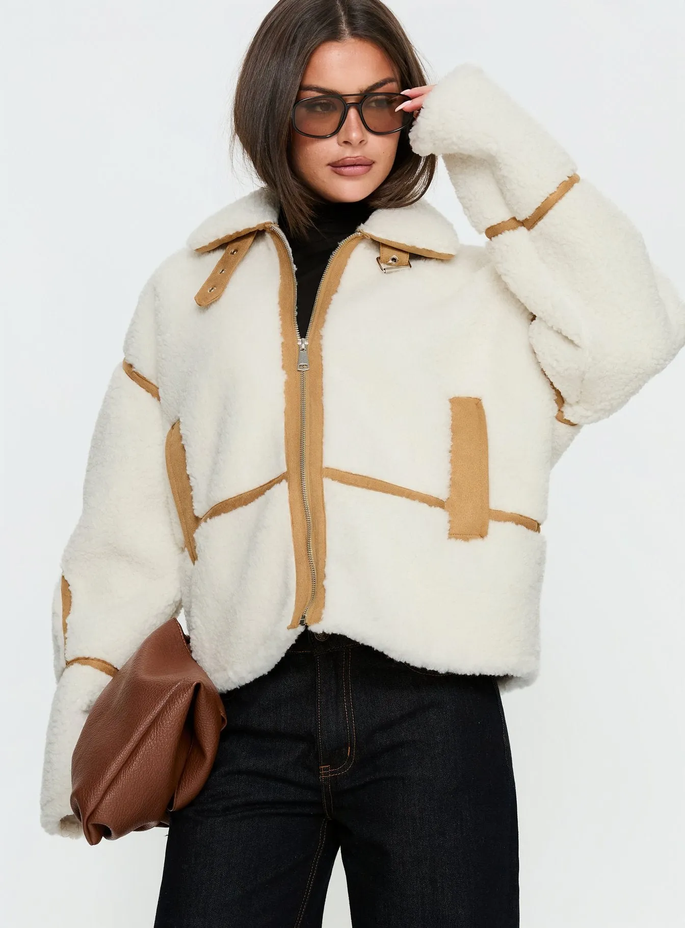 Briane Contrast Teddy Jacket White sold by Princess Polly product image thumbnail 2