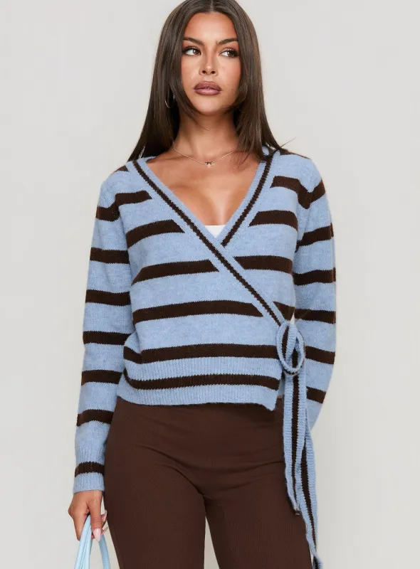 Andras Wrap Knit Sweater Blue Stripe sold by Princess Polly