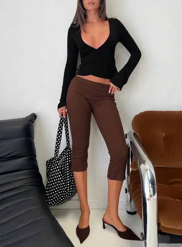 Baseline Rib Capri Pants Chocolate sold by Princess Polly